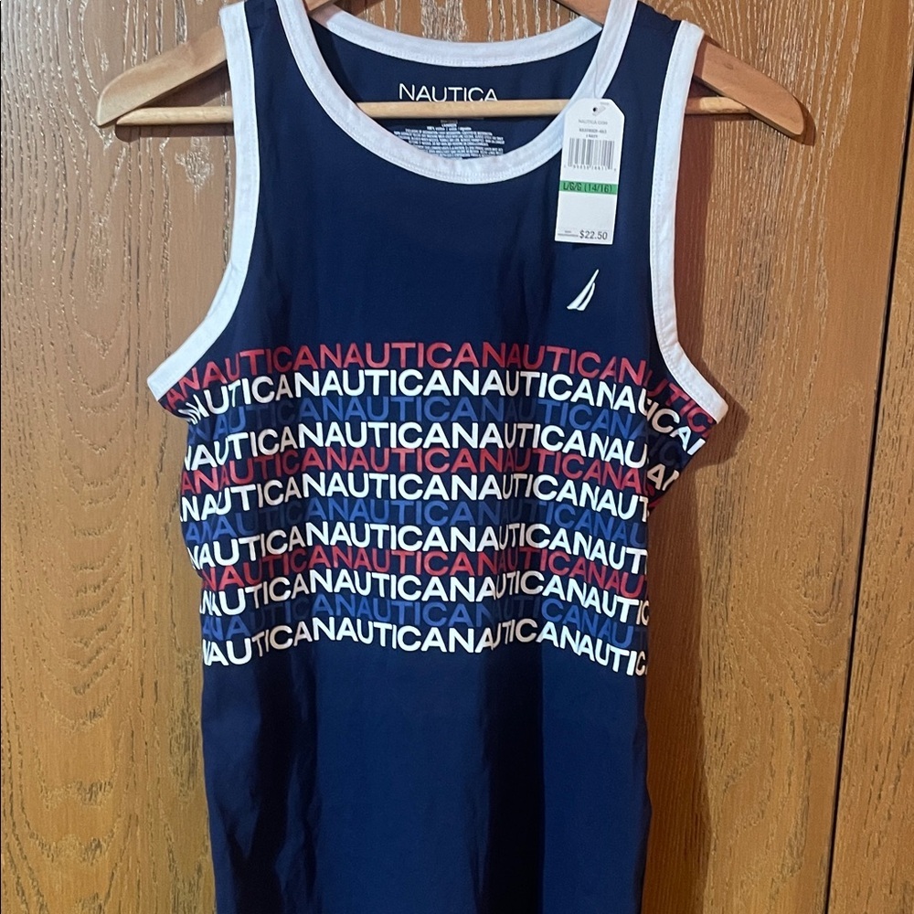 NWT - Nautica Blue Tank Top with Multicolor Logo
